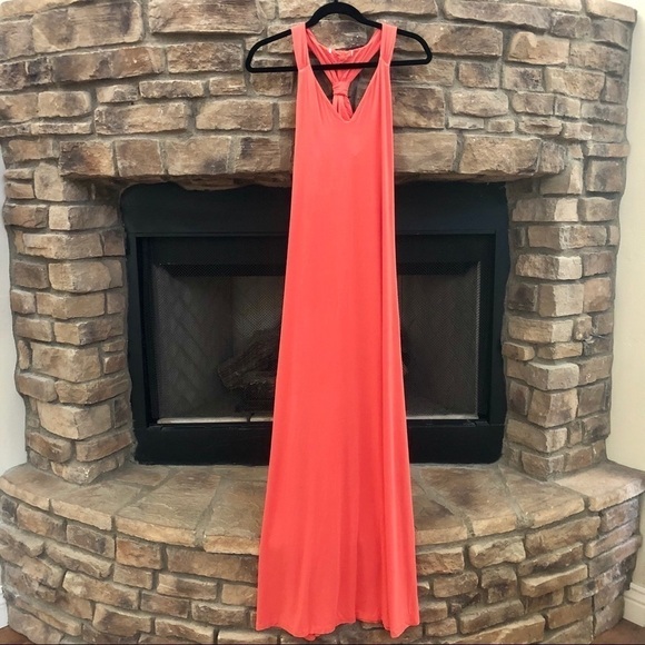 Tangerine, racerback long dress. The top is lined but not padded.  Size 8. - Picture 1 of 12